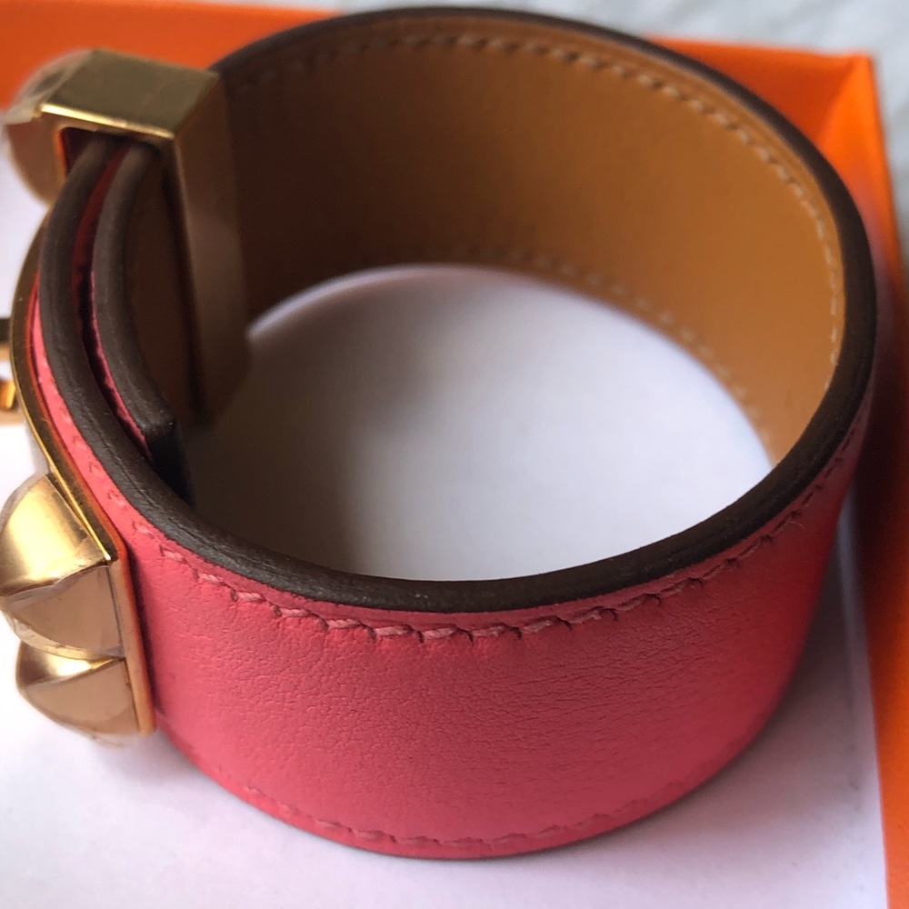Hermes Collier De Chien 24 CDC pink leather Rose azalee T2 PM cuff bracelet - Picture 4 of 8